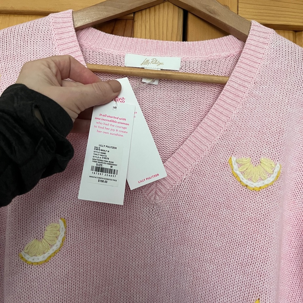 NWT Lilly Pulitzer Pink Lemon V-Neck Sweater - Picture 9 of 11